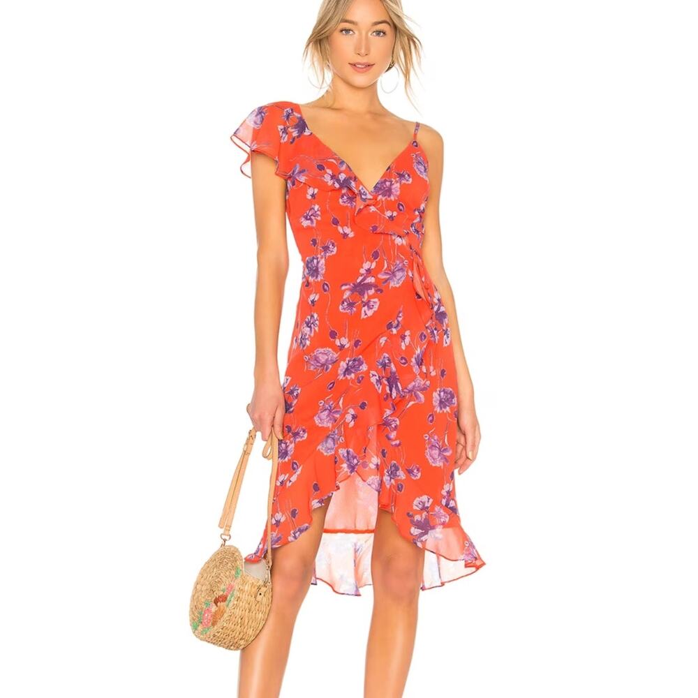 House of Harlow 1960 Dara Wrap Dress Crimson Floral 2XS